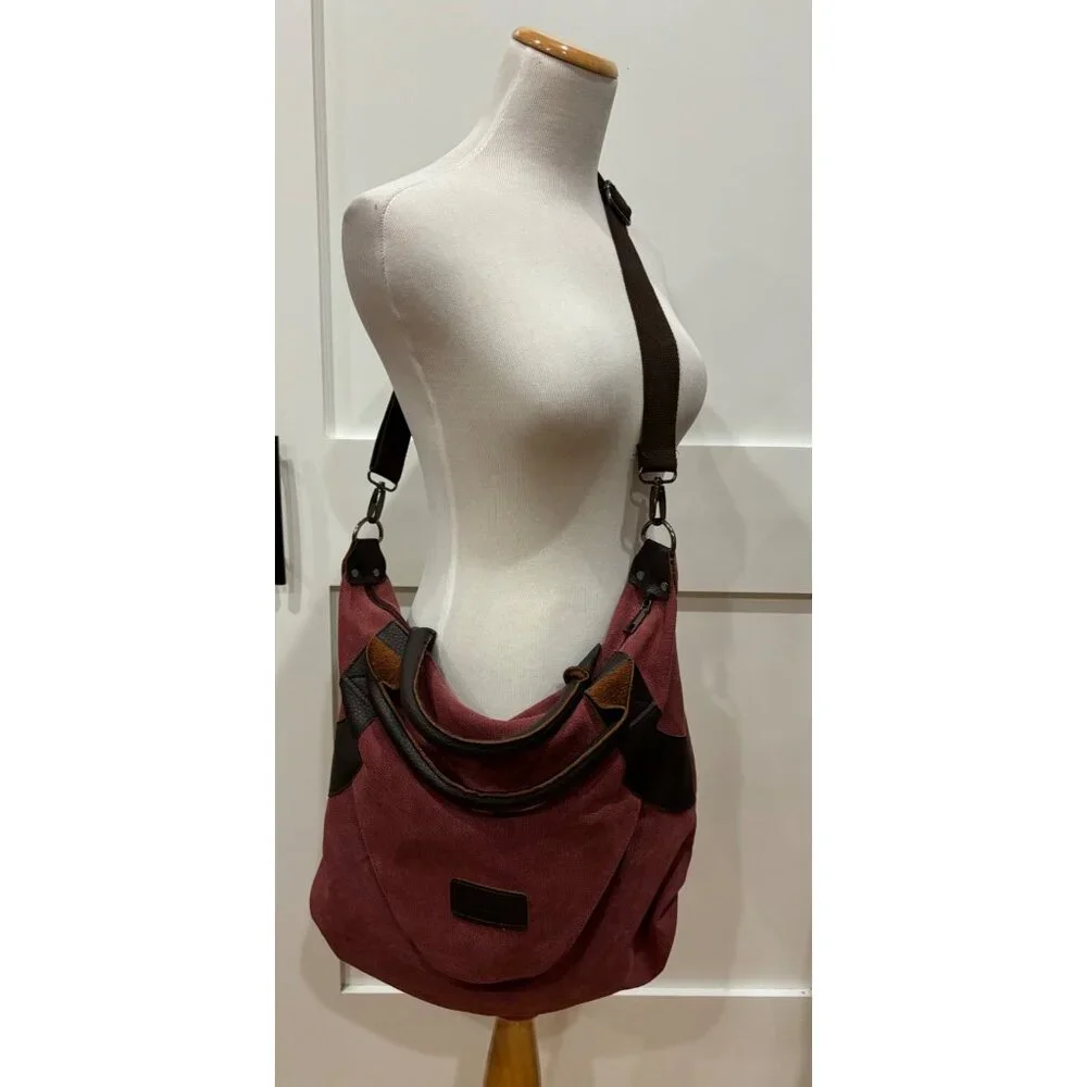 Large‎ Canvas Shoulder Bag Burgundy